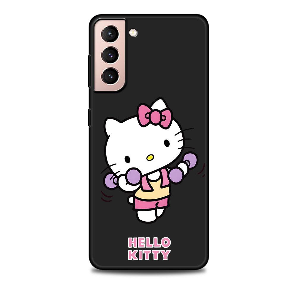 Hello Kitty Cartoon Case for Samsung Galaxy S23 S10e S10 S21 FE S22 S9 S24 Ultra S20 Plus Soft Black TPU Phone Cover Bumper