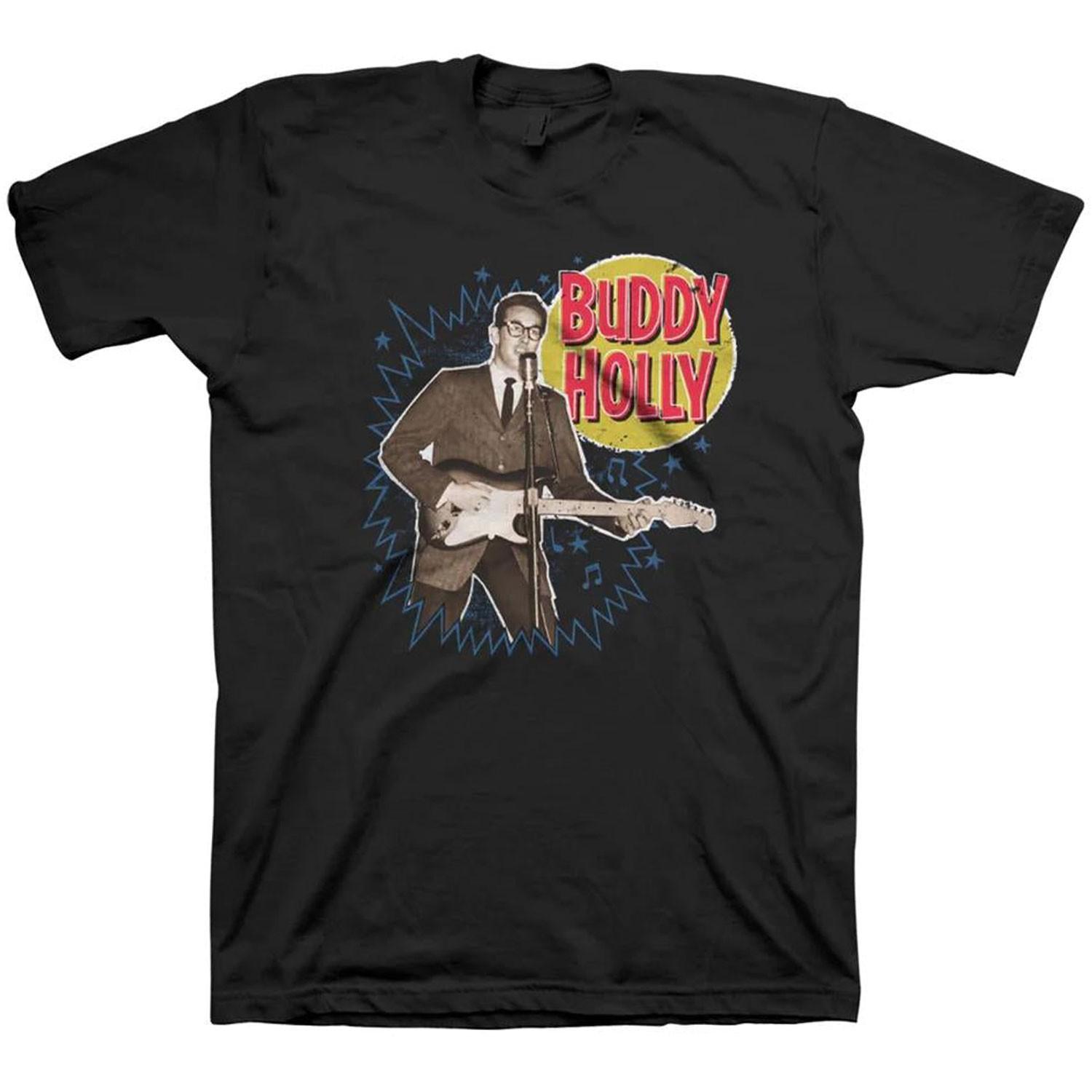 Men s Buddy Holly Music Burst T-shirt Small Black XXXXL