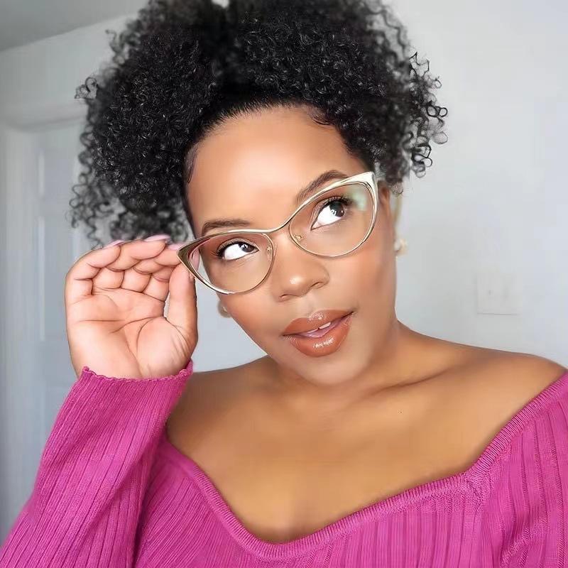 Retro Gold Triangular Cat Flat Glasses Anti-blue Glasses