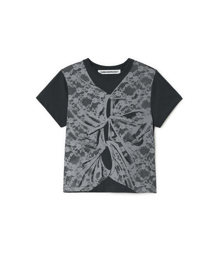 SUNBURNPROJECT Lace Printing Layered T-Shirt, Charcoal