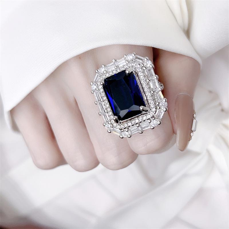 High-End Luxury Blue Sapphire Diamond Set: Ring, Necklace, Earrings, Pendant