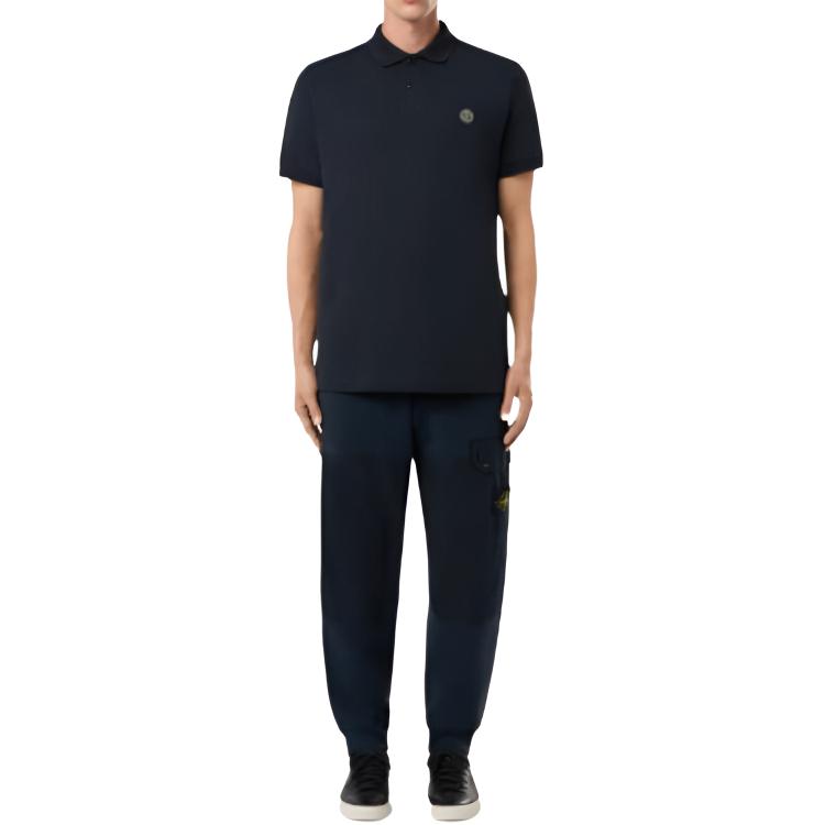 STONE ISLAND Short Sleeve Solid Logo Polo Shirt Men Tops Navy-Blue 22002SC67-V0020