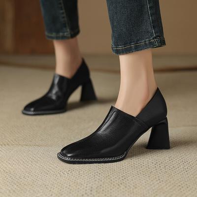 Fashion NEW Spring/Autumn Women Pumps Square Toe Chunky Heel Shoes Split Leather Shoes for Women Concise Slip-on High Heel Handmade Shoe