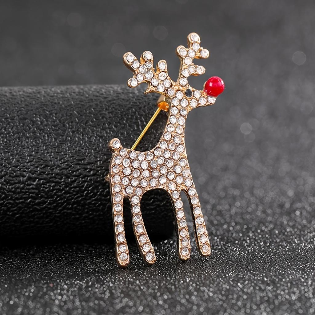 1pc Exquisite Alloy Crystal Rhinestone Deer Brooch Pin for Women, Versatile Reindeer Lapel Pin for Daily & Gift Accessory, All-Season Wear