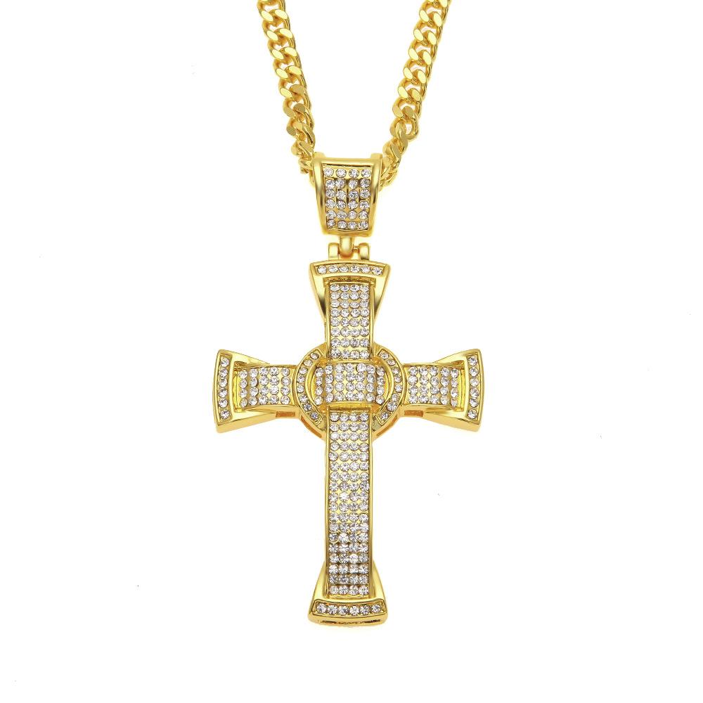 Hip Hop Classic Diamond Cross Pendant Alloy Necklace Men's Hiphop Rap Necklace Hiphop Pendant