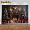 Mocsicka Christmas Tree Photography Background Gift Fireplace Home Wood Wall Decoration Baby Photo Backdrop Shooting Prop Studio