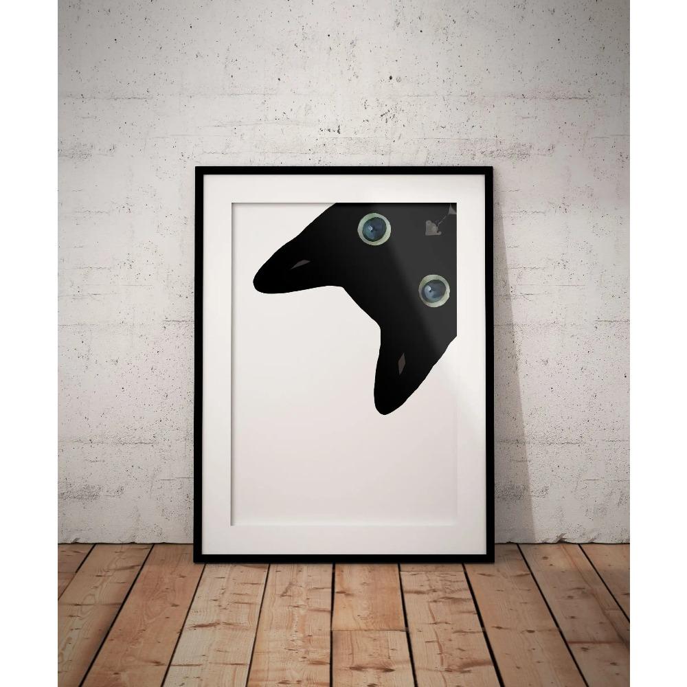 Black Cat Posters Black Cat Portrait Art Print Home Decor Wall Poster Nordic For Living Room Gift Pet Portrait Canvas Painting 21X30CMNo Framed