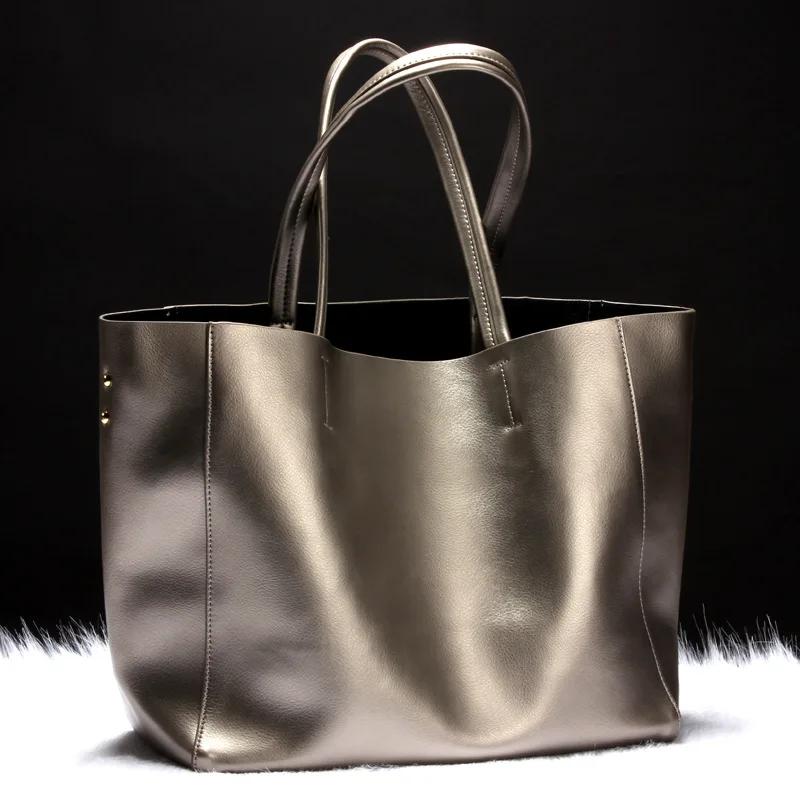 Women Bag  Genuine Leather Shoulder Bags Fashion Solid Soft Casual Tote Purses And Handbags High-capacity Euro-America Style