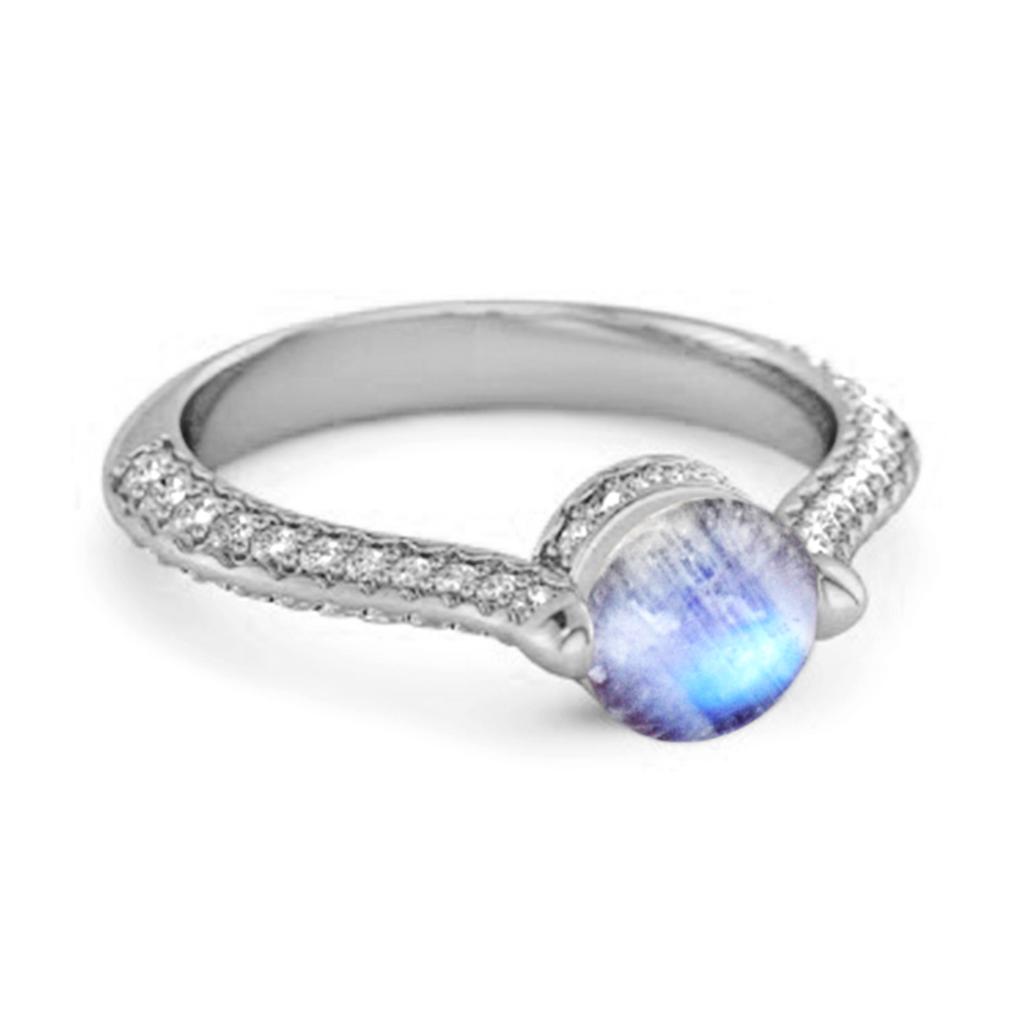 Moonstone Pave Split Band Ring - 925 Sterling Silver
