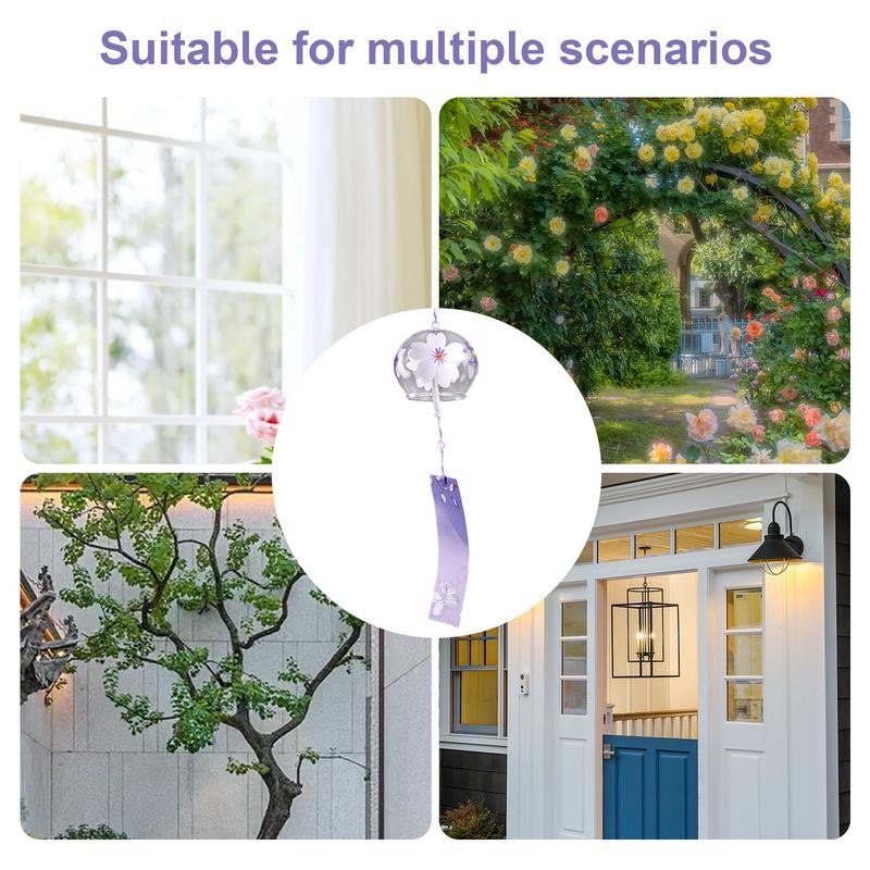 Japanese Wind Chime Handmade Glass Furin Indoor Outdoor Garden Bell Outdoor Glass Furin Cherry Blossom Pattern Home Decor