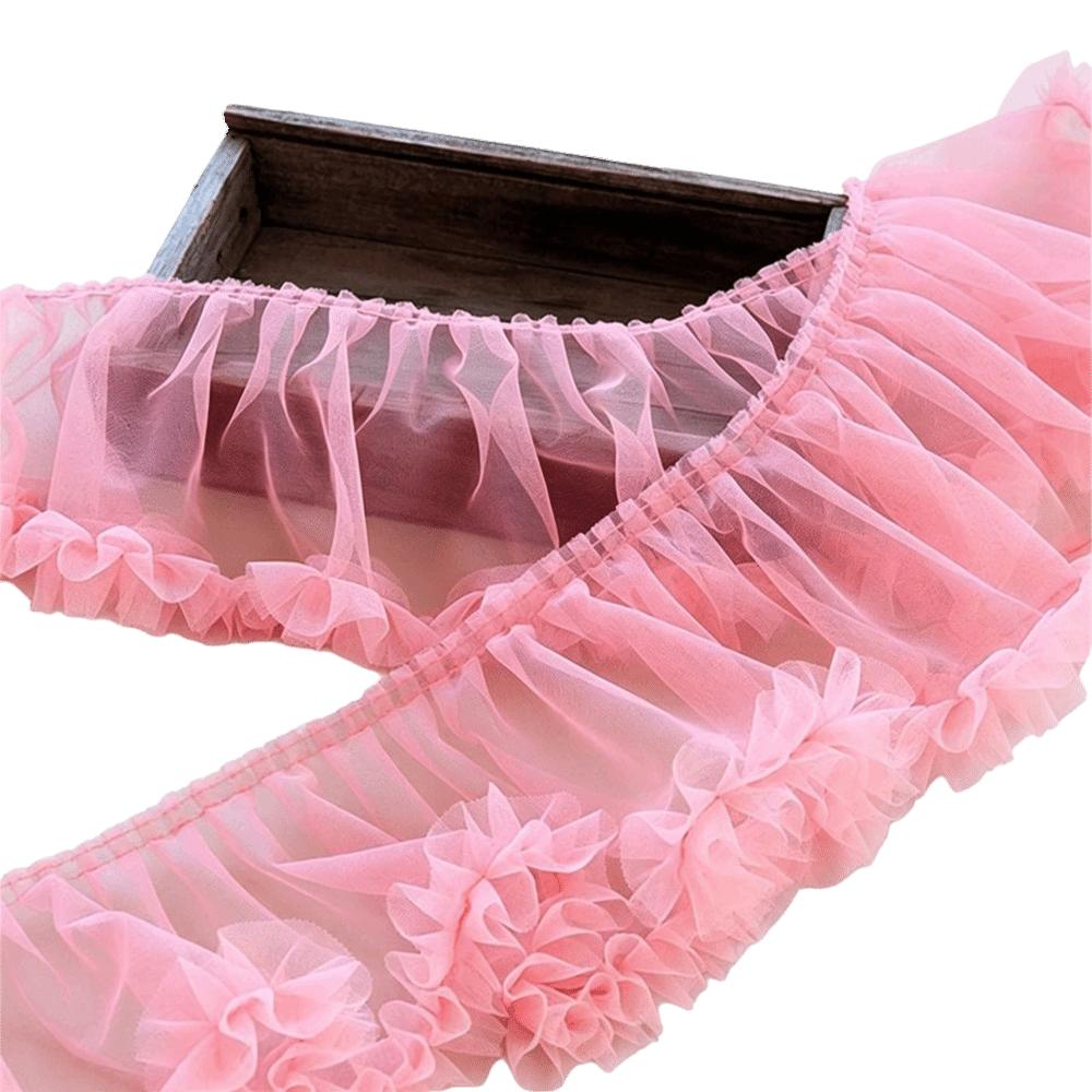 Multicolor Fringed Mesh Ribbon 15X90cm Size Ruffle Trim Pleated Fold Tulle  DIY Sewing Crafting