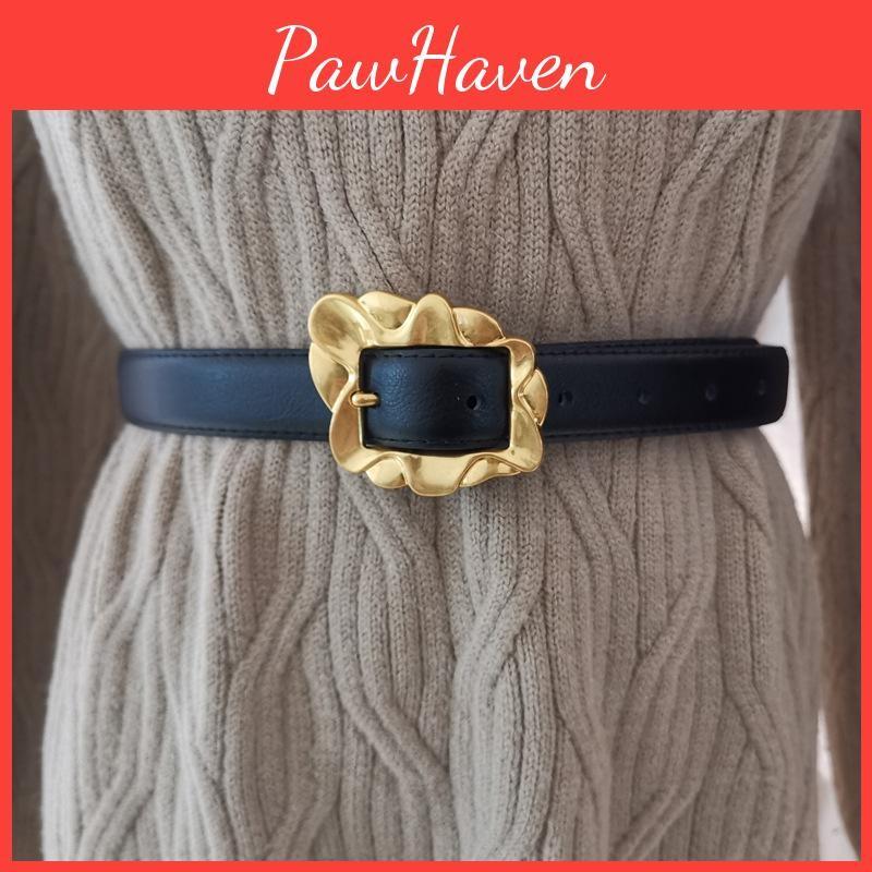 Leather Women Belt With Flowers Shaped Metal Buckle For Daily Casual Use Office