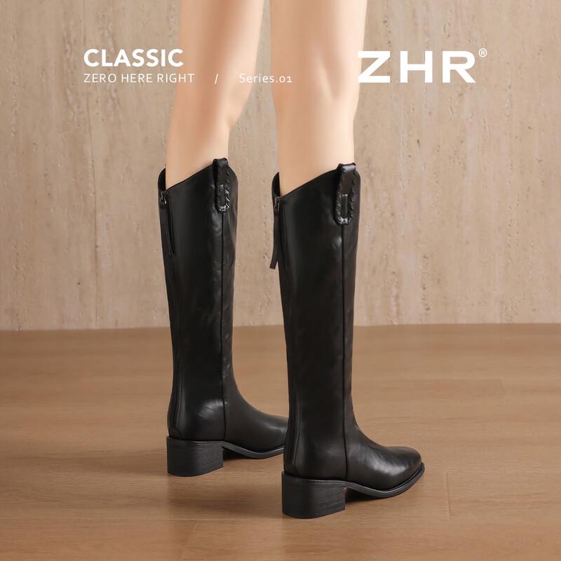 Women s Retro Pointed Toe Thick Heel Long Boots 38 чёрный