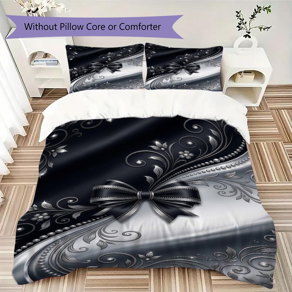Gorgeous bow Pattern Bedding uilt Set uilt Cover Pillowcase Home Decoration Birthday Gift (1 * duvet cover + 2 * pillowcase without core)