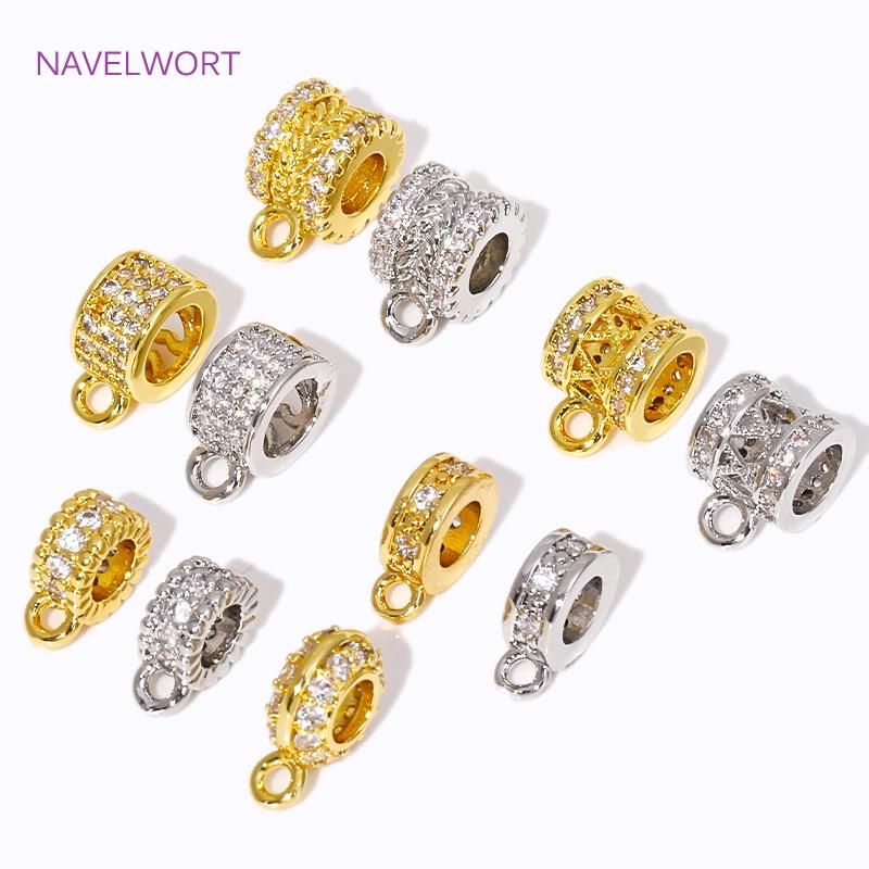 18K Gold Plated Brass Inlaid Zircon Round Pendant Bail Connector,Bailes For Jewelry,DIY Necklace Jewelry Handmade Crafts