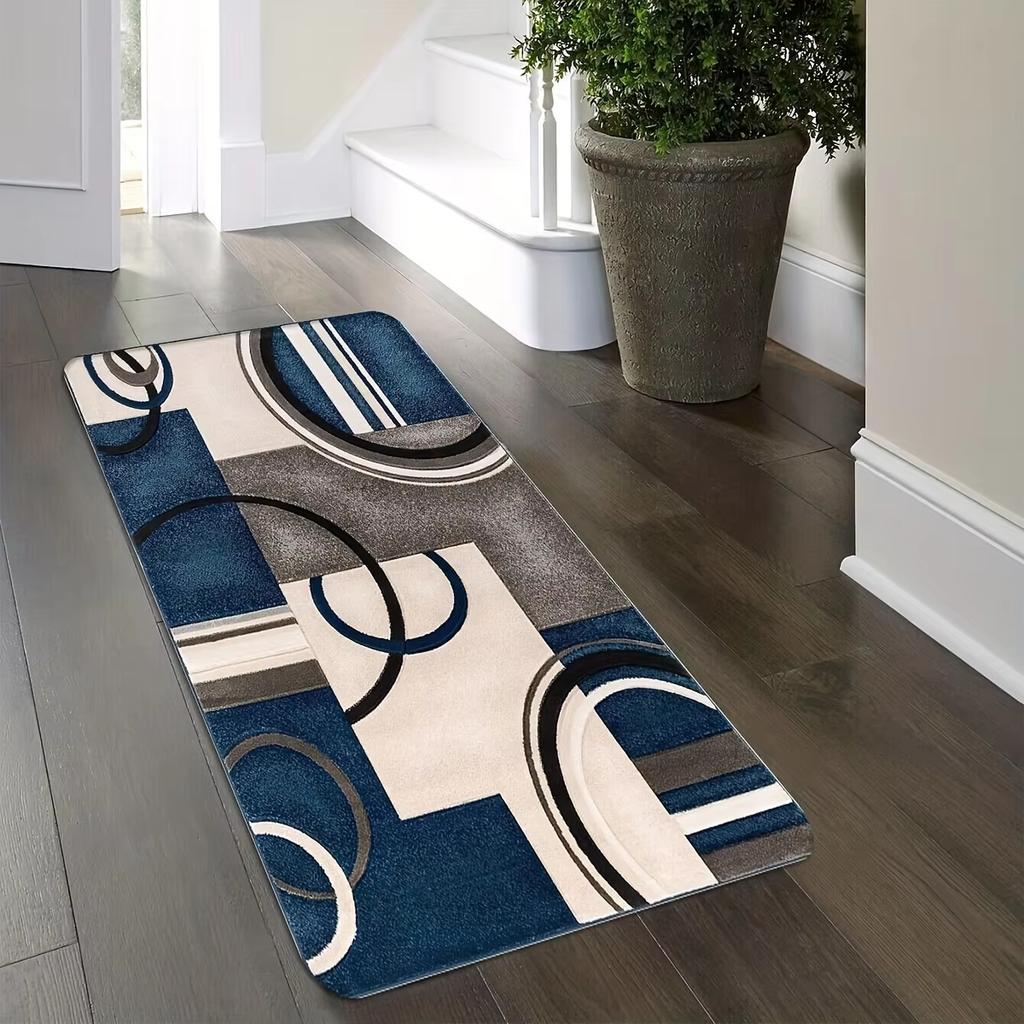 Blue Red Geometric Patchwork Bedside Floor Mat,Soft Door Mat Welcome Mat Kitchen Rug,Living Room Carpet Rug For Bedroom