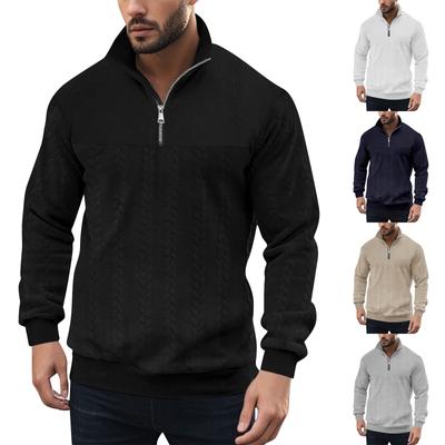Erkek Örme Fermuarlı Dik Yaka Kazak, Uzun Kollu Sweatshirt