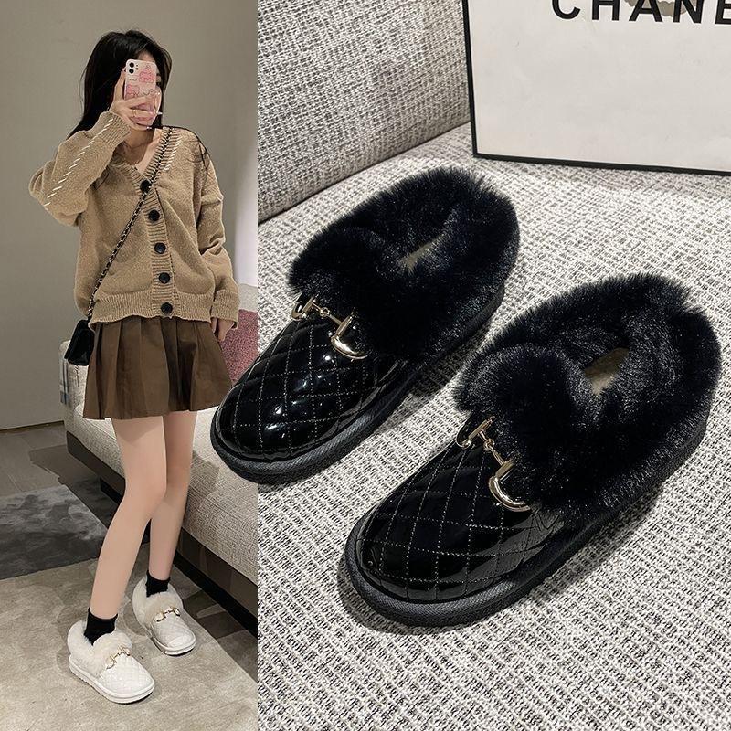 Women's Snow Boots Plush and Thickened Low Barrel Cotton Shoes Women's Winter Korean Warm Short Boots Slip On Loafers