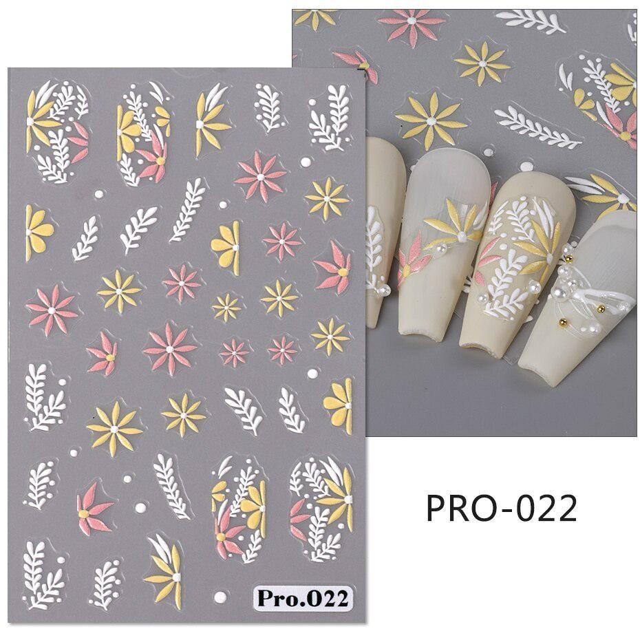 

5D тисненные наклейки для ногтей с цветами ромашки, французский маникюр, цветочные лепестки, принт, летние слайдеры в стиле бохо, наклейки для украшения ногтей PRO-022