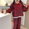 Red Plaid Peter Pan Collar Flannel Pajama Set - Long Sleeve and Pants for Autumn/Winter