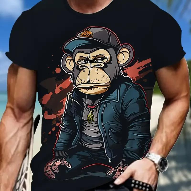 Gorilla Print Oversized T-Shirt For Men Women T-Shirt 3d Monkey Print Short Sleeved Street Hip-Hop Men Clothing New Tees