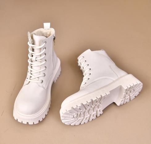 Women Platform Boots Short Plush Solid Color Lace Up Side Zipper Ankle Boots Winter Women Shoes 2026 Large Size 42 Ladies' Shoes