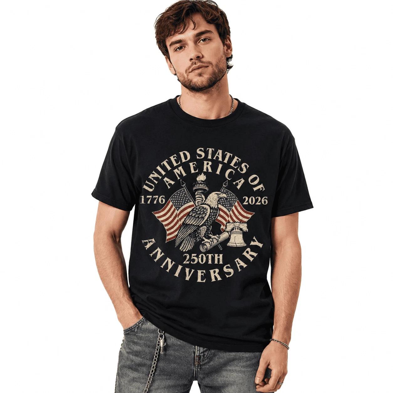 Vintage USA 250th Anniversary 1776-2026 Patriotic Independence T-Shirt L