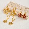 Blumenohrringe Roter Emaille Vergoldeter Creolen Edelstahl Florale Hängeohrringe für Damen Y2K Sommer Mode Schmuck