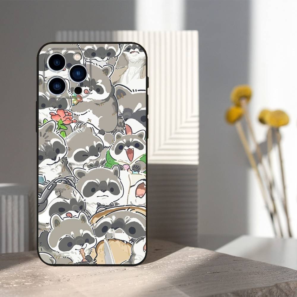 Funny Raccoon Animal For iPhone 12,16,11,14,15,17,13,X,Mini,SE,XS,Plus,Pro Max,8,7,XR,Soft Silicone Black Case