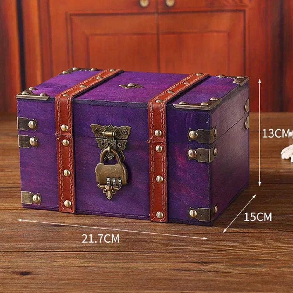 Secure Wooden Treasure Box with Lock for Keys and Passwords Retro Style Storage Solution for Home or Office Decor