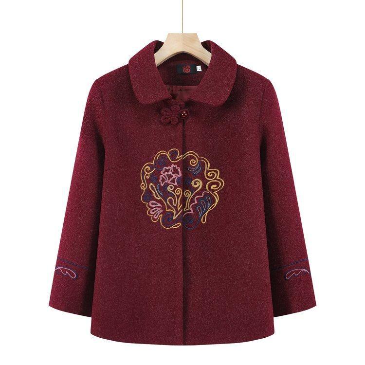 

Стильное шерстяное пальто Тан для пожилых женщин - Идеально для весенних и осенних свадеб 4XL красный