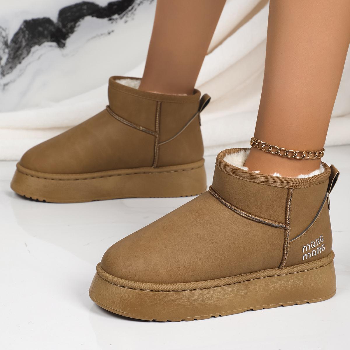 

2024 Женские ботильоны на платформе, зимние замшевые плюшевые теплые повседневные туфли на плоской подошве, зимние толстые ботинки Челси для женщин, глубокий хаки 36 коричневый