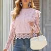 Solid Color Bottoming Sexy Hollow Lace Long-sleeved Women's Lace Shirt Jacket Top