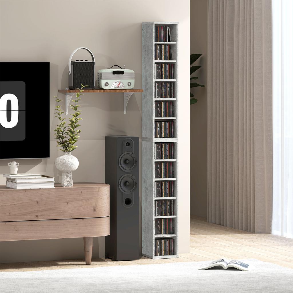 Set of 2 CD Media Display Shelf Unit Tower Rack with Adjustable Shelves, Grey