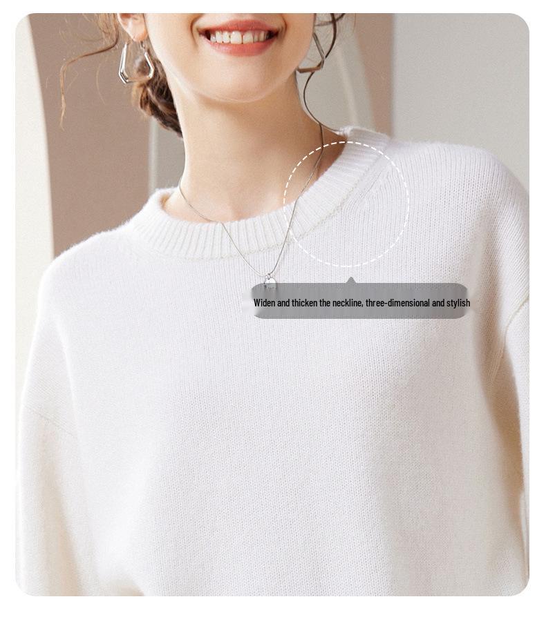 Women's Fashion Thickened Pure Cashmere Round Neck Sweater - Autumn/Winter Loose Fit Base Layer