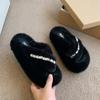 Internet Celebrity Drill Cross Fluffy Slippers Women Wear 2025 Autumn New Versatile Thick Bottom Plush Cotton Slippers Women Trend
