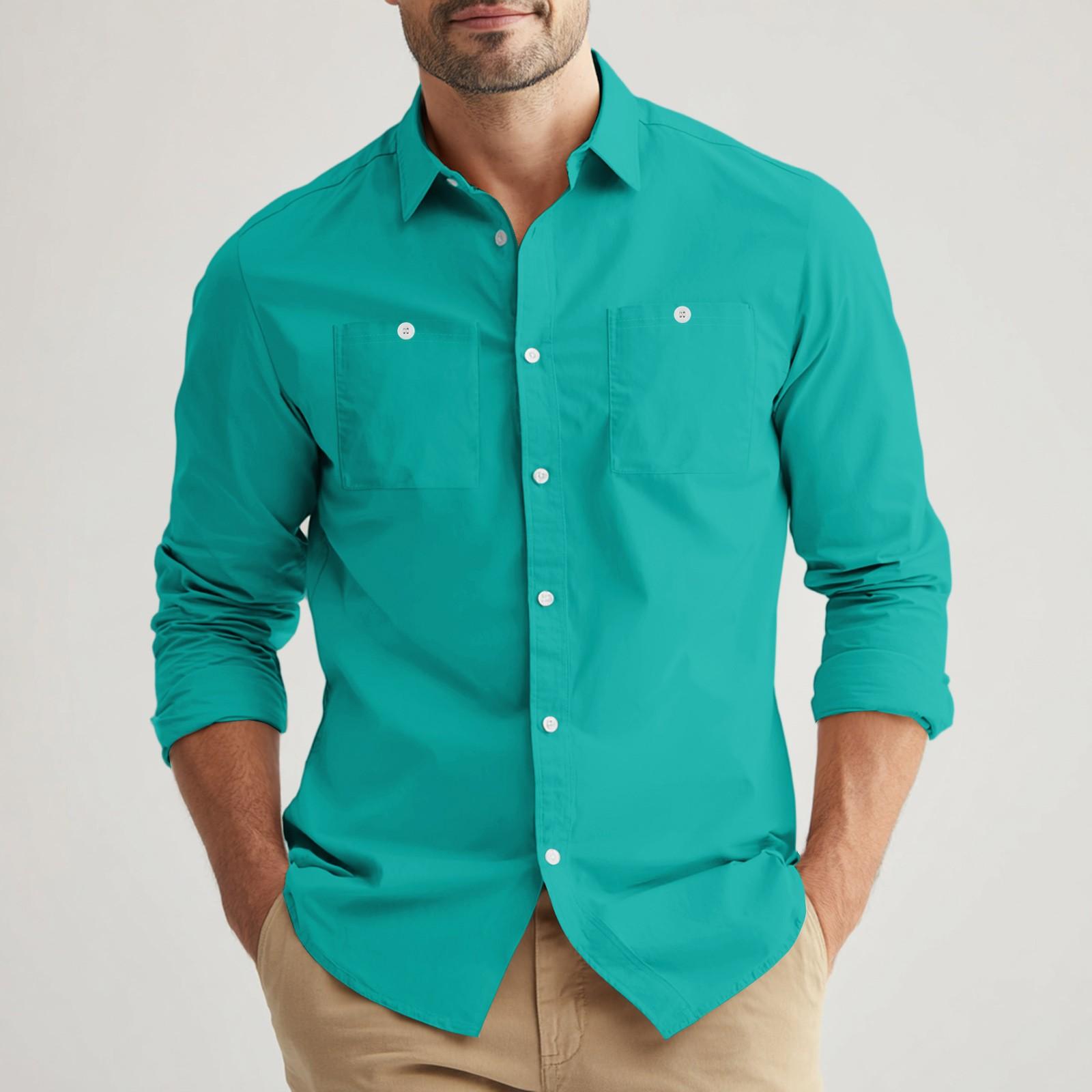 

Men s Loose Classic Lapel Multi-pocket Industrial Work Shirt Top M