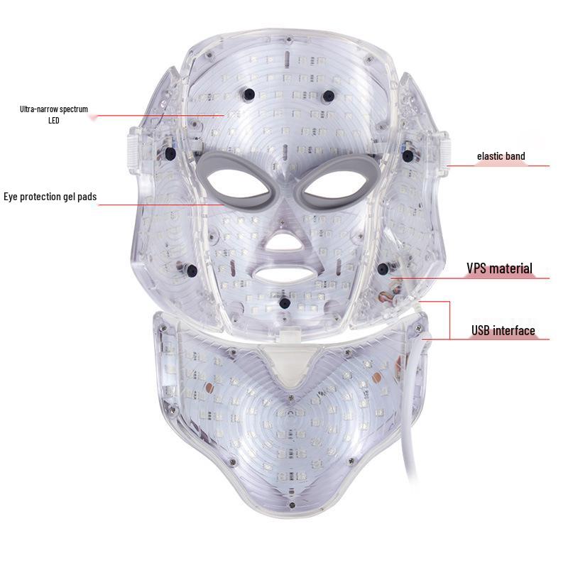 Seven-color LED Beauty Mask for Acne Removal, Whitening, and Rejuvenation with LED Neck Mask