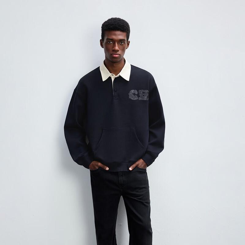 CHINISM Men s Loose-Fit Polo Collar Air-Layer Pullover Sweatshirt L