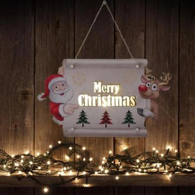 Decorazione Natalizia da Porta in Legno Lampada a LED Babbo Natale Alce Appeso Festa Regali Vacanze Decorazioni da Parete