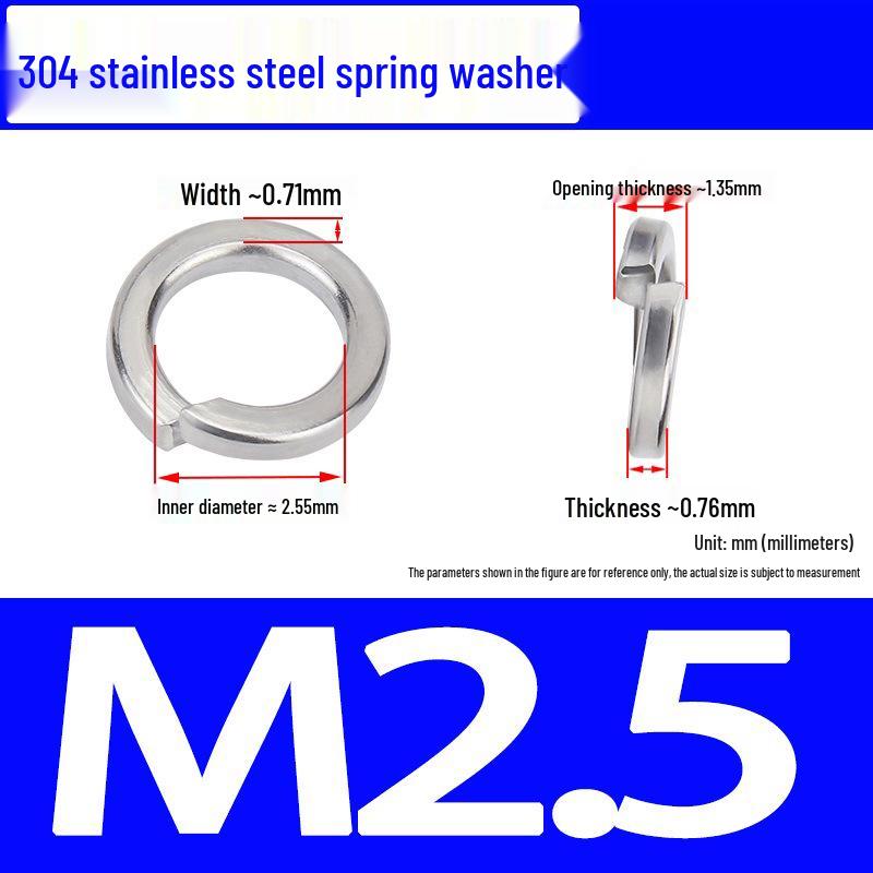 304 Stainless Steel Open Type Elastic Spring Washer, Spacer for M2, M3, M4, M6, M8, M14, M20, M24