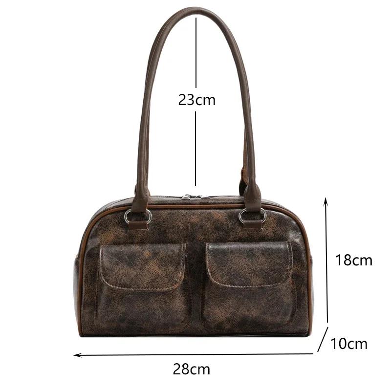 Borsa a Spalla da Donna in Ecopelle PU Monocolore Retrò con Tasche Multiple Grande Capacità Completa di un Ciondolo Accessorio Staccabile
