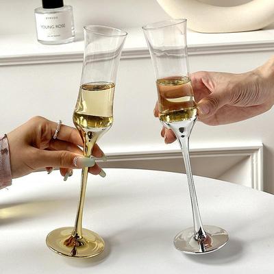 French Waist-Cinching Crystal Champagne Glass - Elegant Electroplated, High-Stem Bubble Cup for Desserts & Red Wine, Perfect for Gifting