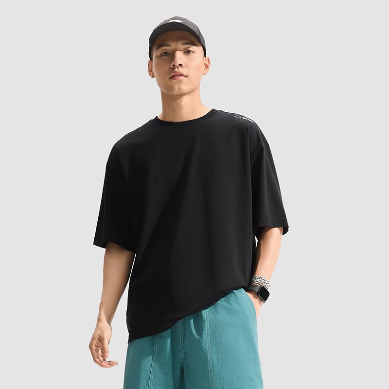 Li Ning Cooling Tea T Ice Silk Quick Dry Comfortable Solid Color Round Neck Casual Sports Short Sleeve T-Shirt Men Tops Black ATSU731-8