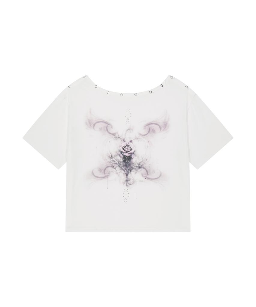 Aejeuyua Kitsch Rose Snap T-Shirt White