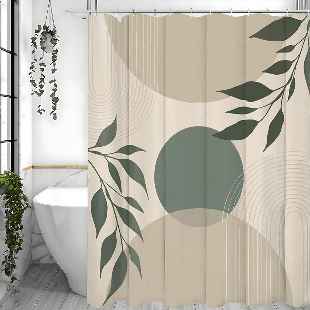 

Современная геометрическая занавеска для душа с аркой солнца и листьями, декоративная занавеска для ванной комнаты, водонепроницаемая занавеска для душа с крючками 180*180cm