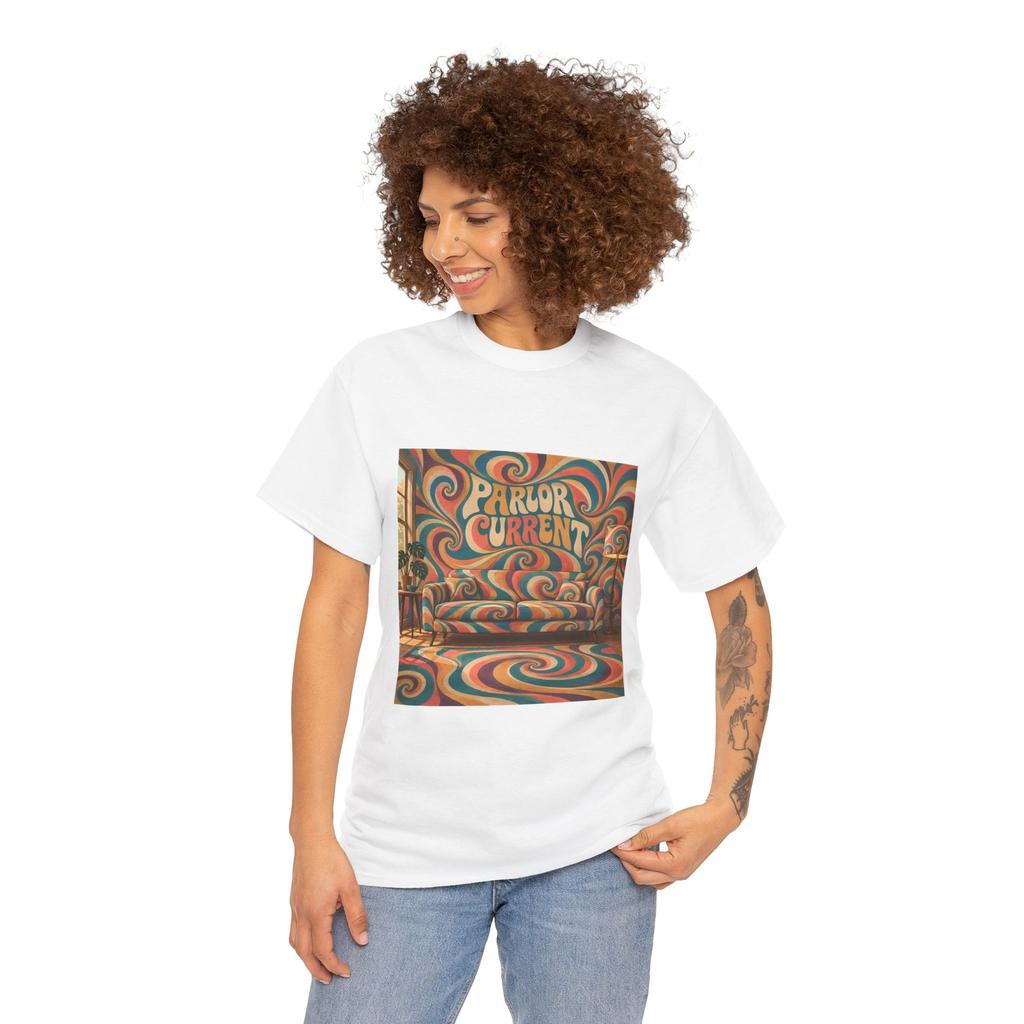 Living Room Psychedelic Pop Music Retro Colorful Bold Unisex Heavy Cotton Tee
