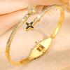 Four-leaf Clover Titanium Steel  Female High-end Sense Does Not Fade Oval Elastic Opening  Personalized Versatile Diamond-encrusted 