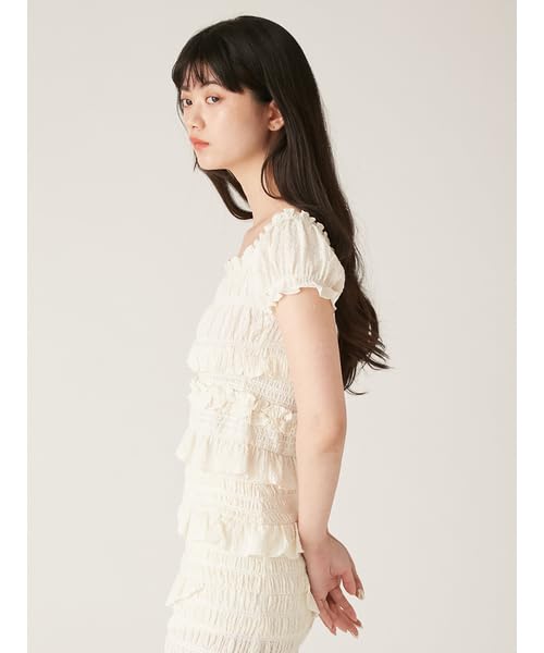 Lily Brown Shirred Frill Top LWFT251185 IVR Free Size Women's