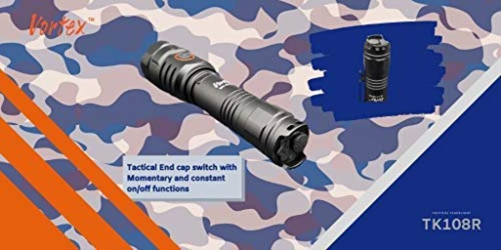 Vortex TK108R Taktisk Uppladdningsbar Mini USB Ficklampa med Max 2800 Dubbel Typ III Nivå och Momentanbrytare Hög-Ljusstyrka, Hög-Effekt LED,
